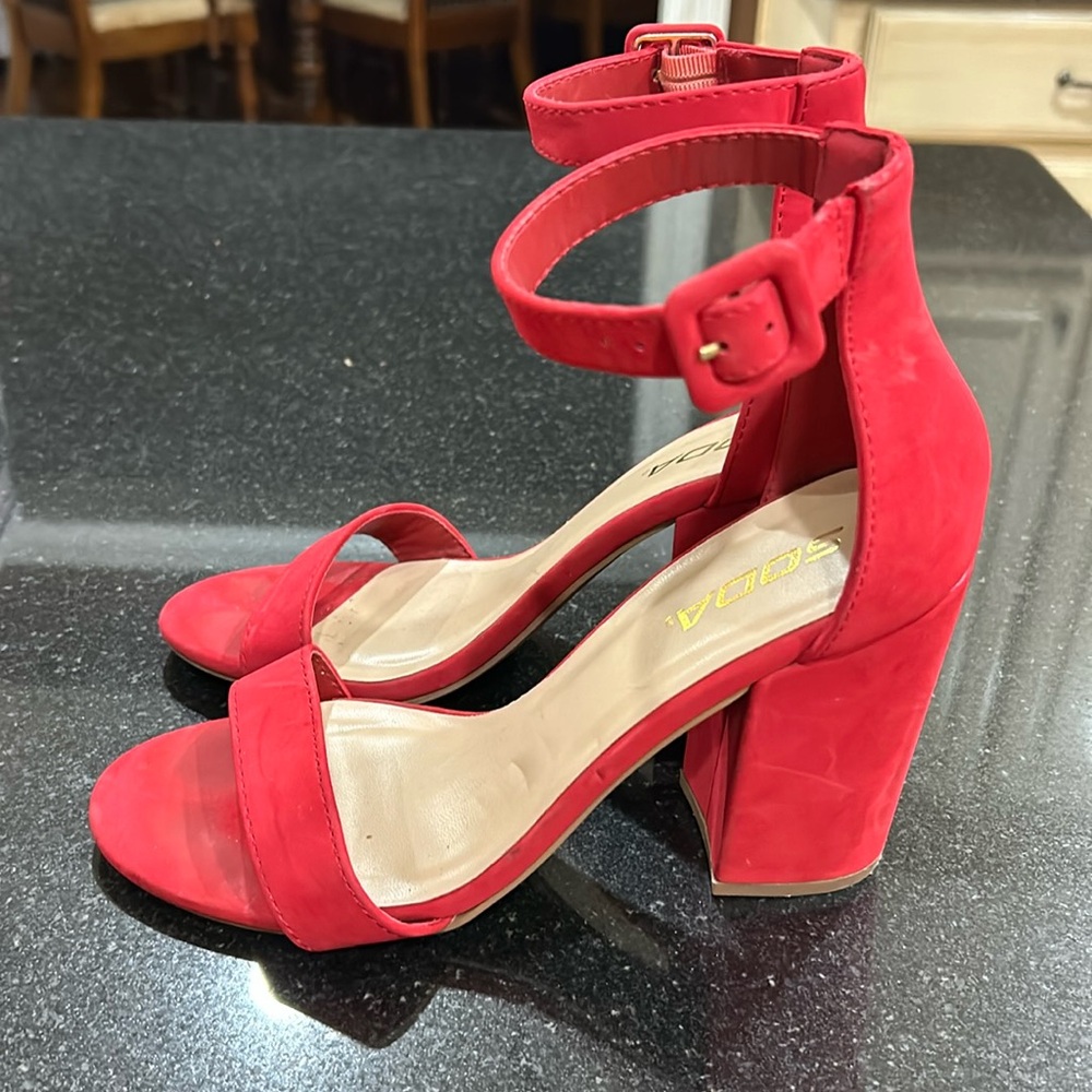 Soda Red Block Heels Size 7